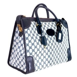 GUCCI GG SUPREME Navy Top Handle Large Doctor’s Work Travel Bag w/ Dust Bag COA